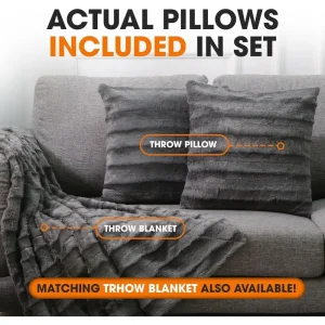 2 Faux Fur Throw Pillows , 1 Bed Throw