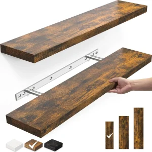 Floating Shelves, 22.5" Wall Mounted Wood Shelves (Rustic Brown,Set of 2)
